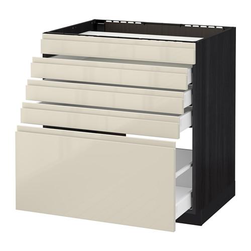 МЕТОД / МАКСИМЕРА Напольн шк д/вар панели/5фасад/4ящ - под дерево черный, Воксторп глянцевый светло-бежевый, 80x60 см