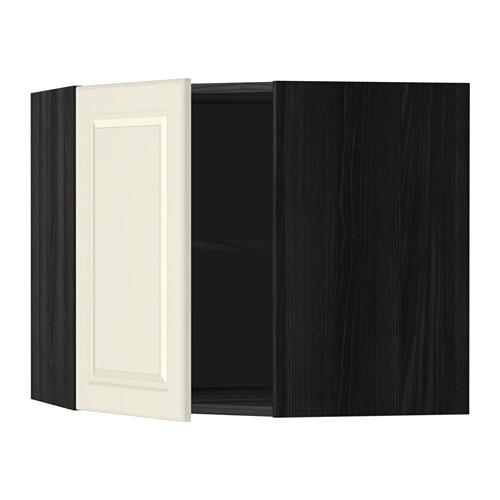 МЕТОД Угловой навесной шкаф с полками - под дерево черный, Будбин белый с оттенком, 68x60 см