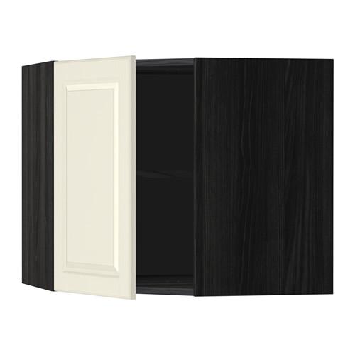 МЕТОД Угловой навесной шкаф с полками - под дерево черный, Будбин белый с оттенком, 68x60 см