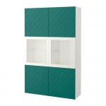 БЕСТО Комбинация д/хранения+стекл дверц - белый Халлставик/сине-зеленый прозрачное стекло