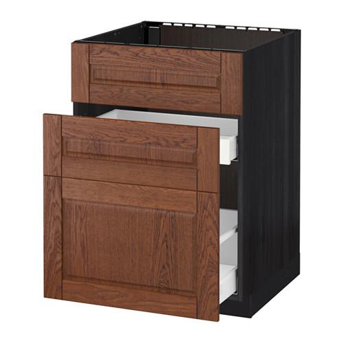 МЕТОД / МАКСИМЕРА Напольн шк п-мойку+3фрнт пнл/2ящ - под дерево черный, Филипстад коричневый, 60x60 см