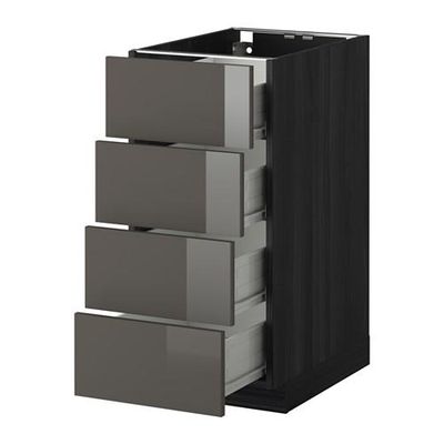 МЕТОД / ФОРВАРА Напольн шкаф 4 фронт панели/4 ящика - 40x60 см, Рингульт глянцевый серый, под дерево черный МЕТОД / ФОРВАРА Напольн шкаф 4 фронт панели/4 ящика - 40x60 см, Рингульт глянцевый серый, под дерево черный