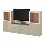 БЕСТО Шкаф для ТВ, комбин/стеклян дверцы - под беленый дуб/Сельсвикен глянцевый/бежевый прозрачное стекло, направляющие ящика, плавно закр БЕСТО Шкаф для ТВ, комбин/стеклян дверцы - под беленый дуб/Сельсвикен глянцевый/бежевый прозрачное стекло, направляющие ящика, плавно закр