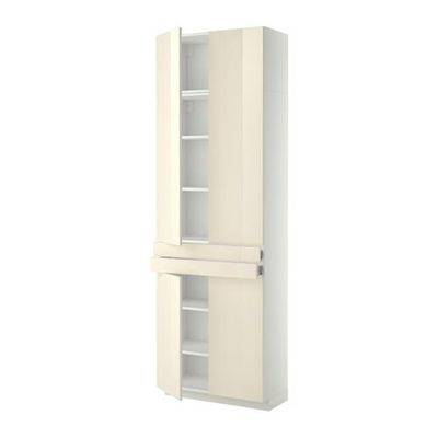 МЕТОД / ФОРВАРА Высокий шкаф+полки/2 ящика/4 дверцы - Рингульт глянцевый кремовый, белый МЕТОД / ФОРВАРА Высокий шкаф+полки/2 ящика/4 дверцы - Рингульт глянцевый кремовый, белый