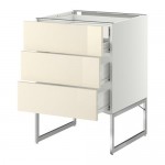 МЕТОД / ФОРВАРА Напольн шкаф 3фронт пнл/2низ/2ср ящ - 60x60x60 см, Рингульт глянцевый кремовый, белый