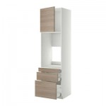 МЕТОД / МАКСИМЕРА Выс шкаф д/двойн духовки/3ящ/дверца - 60x60x220 см, Брокхульт под грецкий орех светло-серый, белый