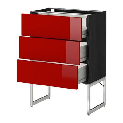 МЕТОД / ФОРВАРА Напольн шкаф 3фронт пнл/2низ/2ср ящ - 60x37x60 см, Рингульт глянцевый красный, под дерево черный МЕТОД / ФОРВАРА Напольн шкаф 3фронт пнл/2низ/2ср ящ - 60x37x60 см, Рингульт глянцевый красный, под дерево черный