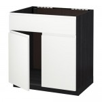 МЕТОД Напольн шкаф п-мойку 2 двр/фрн пнл - под дерево черный, Воксторп белый МЕТОД Напольн шкаф п-мойку 2 двр/фрн пнл - под дерево черный, Воксторп белый