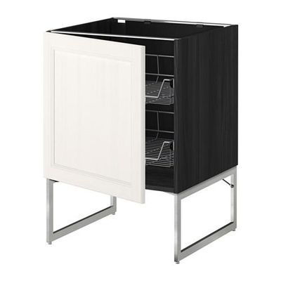 МЕТОД Напольный шкаф с проволочн ящиками - 60x60x60 см, Лаксарби белый, под дерево черный