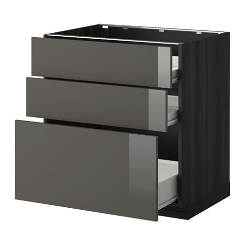 МЕТОД / ФОРВАРА Напольн шкаф 3фрнт пнл/2низк/1ср ящ - под дерево черный, Рингульт глянцевый серый, 80x60 см