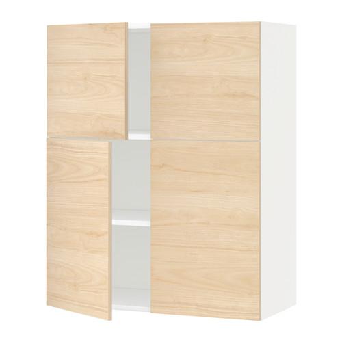 МЕТОД Навесной шкаф с полками/4дверцы - белый, Аскерсунд под светлый ясень