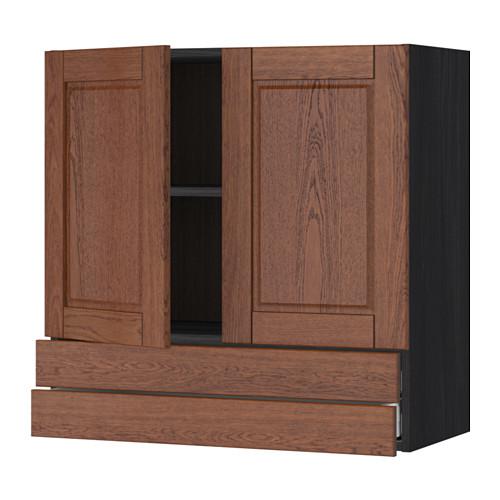 МЕТОД / МАКСИМЕРА Навесной шкаф/2дверцы/2ящика - под дерево черный, Филипстад коричневый, 80x80 см