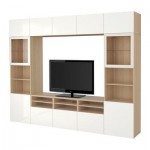 БЕСТО Шкаф для ТВ, комбин/стеклян дверцы - под беленый дуб/Сельсвикен глянцевый/белый прозрачное стекло, направляющие ящика, плавно закр