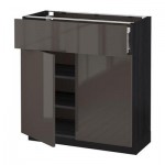 МЕТОД / ФОРВАРА Напольный шкаф+ящик/2дверцы - 80x37 см, Рингульт глянцевый серый, под дерево черный