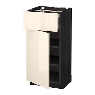 МЕТОД / ФОРВАРА Напольный шкаф с ящиком/дверью - 40x37 см, Рингульт глянцевый кремовый, под дерево черный
