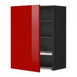 МЕТОД Шкаф навесной с сушкой - 60x80 см, Рингульт глянцевый красный, под дерево черный