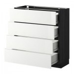 МЕТОД / ФОРВАРА Напольн шкаф 4 фронт панели/4 ящика - 80x37 см, Рингульт глянцевый белый, под дерево черный