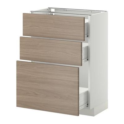 МЕТОД / ФОРВАРА Напольный шкаф с 3 ящиками - 60x37 см, Брокхульт под грецкий орех светло-серый, белый МЕТОД / ФОРВАРА Напольный шкаф с 3 ящиками - 60x37 см, Брокхульт под грецкий орех светло-серый, белый