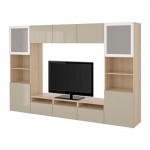 БЕСТО Шкаф для ТВ, комбин/стеклян дверцы - под беленый дуб/Сельсвикен глянцевый/бежевый матовое стекло, направляющие ящика, плавно закр БЕСТО Шкаф для ТВ, комбин/стеклян дверцы - под беленый дуб/Сельсвикен глянцевый/бежевый матовое стекло, направляющие ящика, плавно закр