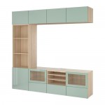 БЕСТО Шкаф для ТВ, комбин/стеклян дверцы - под беленый дуб Сельсвикен/глянцевый/серо-зеленый светлый прозрачное стекло, направляющие ящика, плавно закр БЕСТО Шкаф для ТВ, комбин/стеклян дверцы - под беленый дуб Сельсвикен/глянцевый/серо-зеленый светлый прозрачное стекло, направляющие ящика, плавно закр