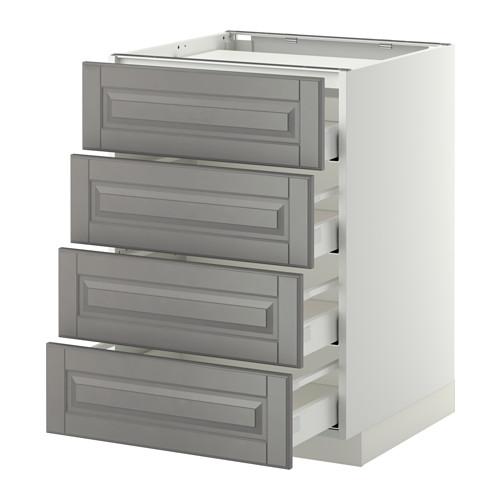 МЕТОД / МАКСИМЕРА Напольн шкаф/4фронт пнл/4ящика - белый, Будбин серый, 60x60 см