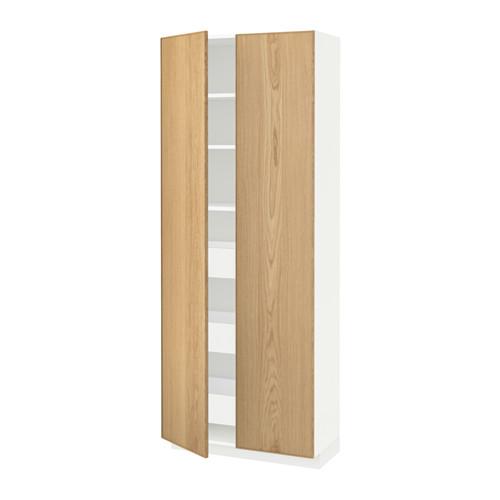 МЕТОД / МАКСИМЕРА Высокий шкаф с ящиками/2 дверцы - белый, Экестад дуб МЕТОД / МАКСИМЕРА Высокий шкаф с ящиками/2 дверцы - белый, Экестад дуб