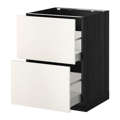 МЕТОД / МАКСИМЕРА Напольн шкаф 2фрнт/2выс ящ - 60x60 см, Веддинге белый, под дерево черный