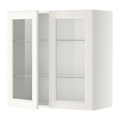 МЕТОД Навесной шкаф с полками/2 стекл дв - 80x80 см, Лаксарби белый, белый