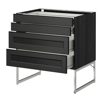 МЕТОД / ФОРВАРА Нплн шк 4 фронт/2 низк/2средн ящ - 80x60x60 см, Лаксарби черно-коричневый, под дерево черный