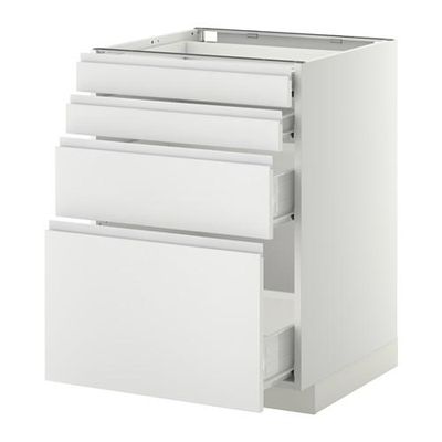 МЕТОД / ФОРВАРА Напольн шкаф 4 фронт панели/4 ящика - 60x60 см, Нодста белый/алюминий, белый