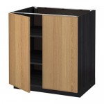 МЕТОД Напол шкаф с полками/2двери - под дерево черный, Экестад дуб, 80x60 см