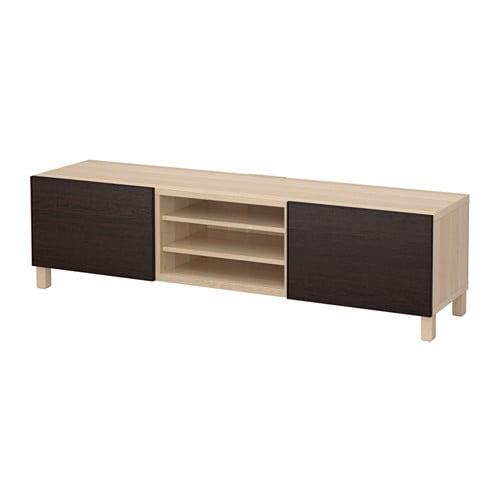 БЕСТО Тумба д/ТВ с ящиками - под беленый дуб/Инвикен черно-коричневый, направляющие ящика, плавно закр БЕСТО Тумба д/ТВ с ящиками - под беленый дуб/Инвикен черно-коричневый, направляющие ящика, плавно закр