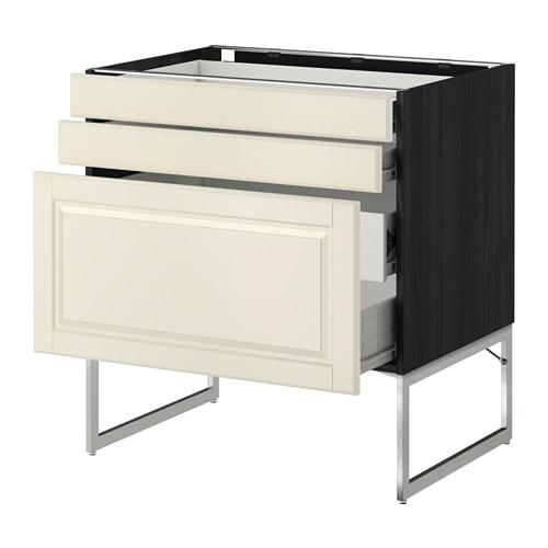 МЕТОД / ФОРВАРА Напольн шкаф 3фронт пнл/2низ/2ср ящ - 80x60x60 см, Будбин белый с оттенком, под дерево черный