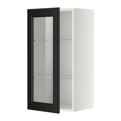 МЕТОД Навесной шкаф с полками/стекл дв - 40x80 см, Лаксарби черно-коричневый, белый МЕТОД Навесной шкаф с полками/стекл дв - 40x80 см, Лаксарби черно-коричневый, белый