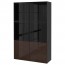 БЕСТО Комбинация д/хранения+стекл дверц - черно-коричневый/Сельсвикен глянцевый/коричневый дымчат стекло, направляющие ящика, плавно закр