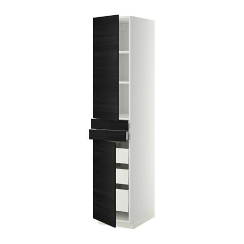 МЕТОД / МАКСИМЕРА Высок шкаф+полки/5ящк/2дверцы/2фрнт - белый, Тингсрид под дерево черный, 40x60x200 см МЕТОД / МАКСИМЕРА Высок шкаф+полки/5ящк/2дверцы/2фрнт - белый, Тингсрид под дерево черный, 40x60x200 см