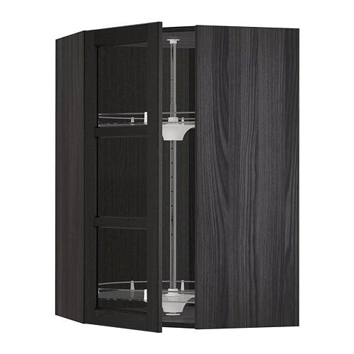 МЕТОД Углов навесн шк с врщ скц/сткл дв - под дерево черный, Лерх черная морилка, 68x100 см МЕТОД Углов навесн шк с врщ скц/сткл дв - под дерево черный, Лерх черная морилка, 68x100 см