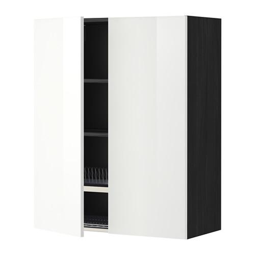 МЕТОД Навесной шкаф с посуд суш/2 дврц - под дерево черный, Рингульт глянцевый белый, 80x100 см МЕТОД Навесной шкаф с посуд суш/2 дврц - под дерево черный, Рингульт глянцевый белый, 80x100 см