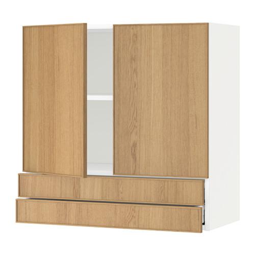 МЕТОД / МАКСИМЕРА Навесной шкаф/2дверцы/2ящика - белый, Экестад дуб, 80x80 см