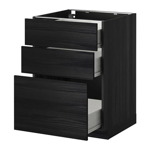 МЕТОД / ФОРВАРА Напольный шкаф с 3 ящиками - под дерево черный, Тингсрид под дерево черный, 60x60 см
