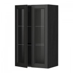 МЕТОД Навесной шкаф с полками/2 стекл дв - 60x100 см, Лаксарби черно-коричневый, под дерево черный