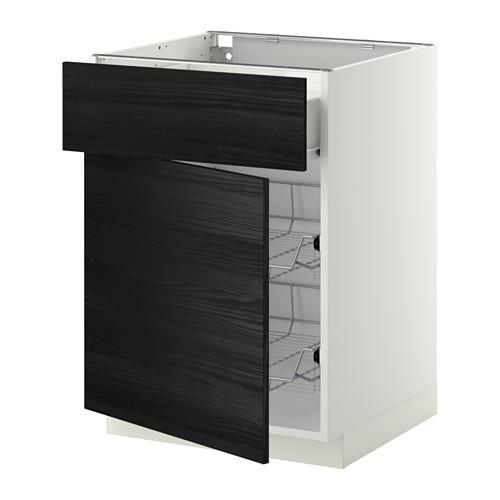 МЕТОД / ФОРВАРА Напольн шкаф с пров корз/ящ/дверью - белый, Тингсрид под дерево черный, 60x60 см