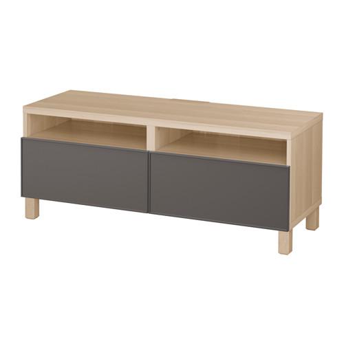 БЕСТО Тумба д/ТВ с ящиками - под беленый дуб/Грундсвикен темно-серый, направляющие ящика,нажимные