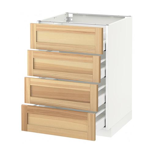 МЕТОД / МАКСИМЕРА Напольн шкаф 4 фронт панели/4 ящика - белый, Торхэмн естественный ясень, 60x60 см МЕТОД / МАКСИМЕРА Напольн шкаф 4 фронт панели/4 ящика - белый, Торхэмн естественный ясень, 60x60 см