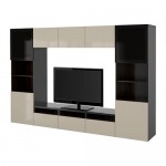 БЕСТО Шкаф для ТВ, комбин/стеклян дверцы - черно-коричневый/Сельсвикен глянцевый/бежевый/дымчатое стекло, направляющие ящика, плавно закр БЕСТО Шкаф для ТВ, комбин/стеклян дверцы - черно-коричневый/Сельсвикен глянцевый/бежевый/дымчатое стекло, направляющие ящика, плавно закр