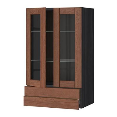 МЕТОД / ФОРВАРА Навесной шкаф/2 стек дв/2 ящика - 60x100 см, Филипстад коричневый, под дерево черный