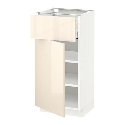МЕТОД / МАКСИМЕРА Напольный шкаф с ящиком/дверью - 40x37 см, Рингульт глянцевый кремовый, белый