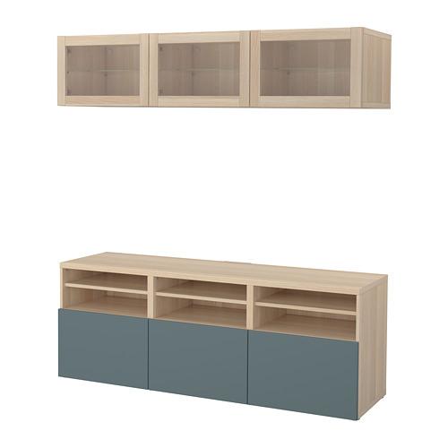 BESTÅ шкаф для ТВ, комбин/стеклян дверцы желтый