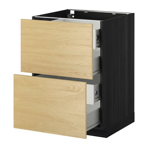 МЕТОД / ФОРВАРА Напольн шкаф 2 фронт пнл/4 средн ящ - под дерево черный, Тингсрид под березу, 60x60 см