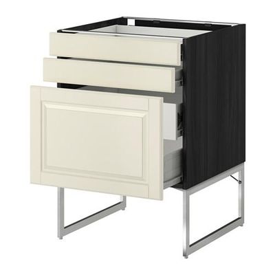 МЕТОД / ФОРВАРА Напольн шкаф 3фронт пнл/2низ/2ср ящ - 60x60x60 см, Будбин белый с оттенком, под дерево черный МЕТОД / ФОРВАРА Напольн шкаф 3фронт пнл/2низ/2ср ящ - 60x60x60 см, Будбин белый с оттенком, под дерево черный